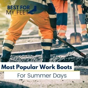 a construction operative working on the road under the hot summer sun wearing the best summer work boots possible for this type of weather