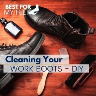 a pair of work boots that are looking like new now after been cleaned at home using product we all have in the house