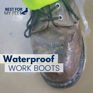 a pair of work boots that are waterproof