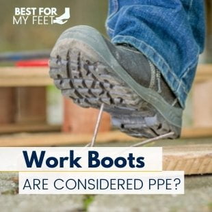a worker wearing a pair of ppe safety boots that's about to step on some nails
