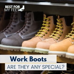 a few pairs of safety toe work boots on a shelf being the featured image of the article titled what work boots are used for?