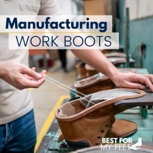a worker manufacturing a pair of work boots