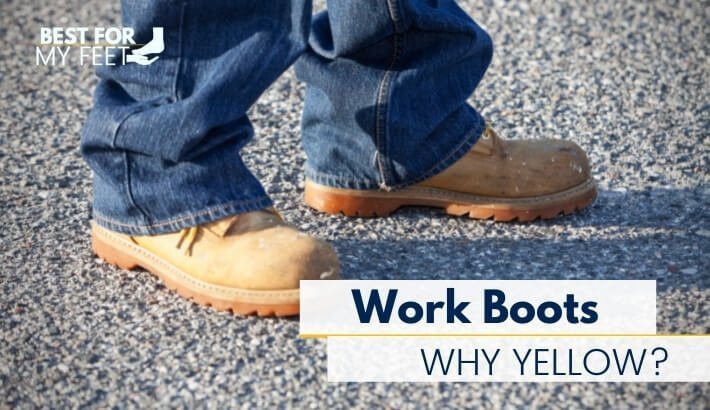 a construction worker wearing yellow work boots 