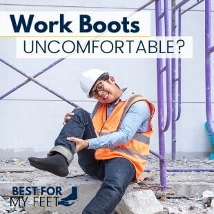 a worker who's showing pain or discomfort due to his working boots