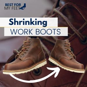 two pair of work boots one next to the other showing how they have shrinked