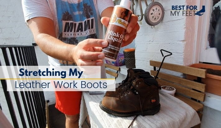 myself showing the mink oil product I used for one of the methods I used to stretch out my work boots