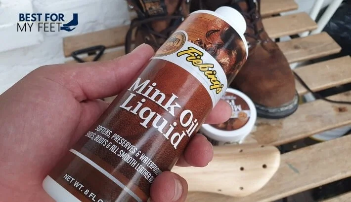 a bottle of liquid mink oil for stretching work boots
