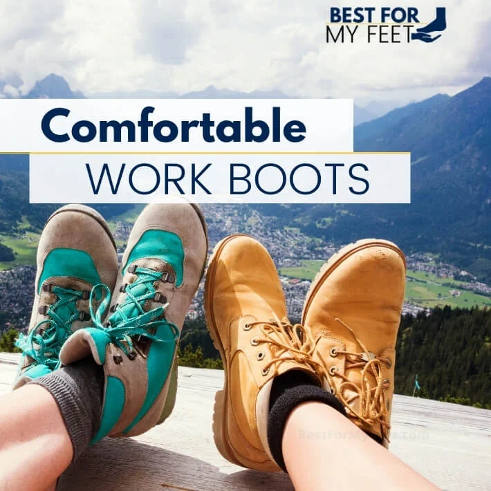 two workers wearing a pair of very light and very comfortable work boots having a break.