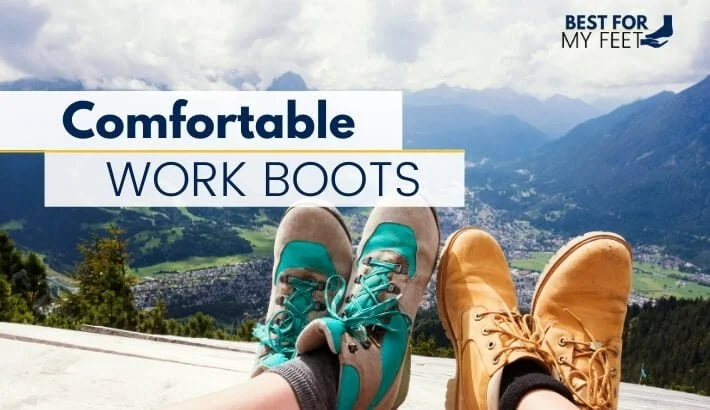two workers wearing a pair of very light and very comfortable work boots having a break.
