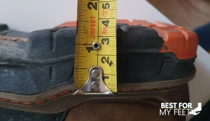 the heel of the wolverine overpass work boots measures about 1.5 inches