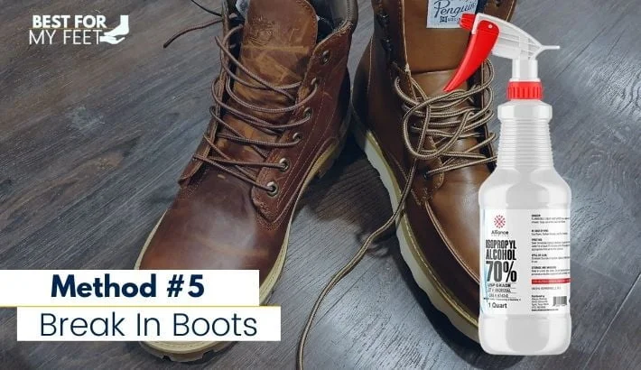 a bottle of rubbing alcohol that I've used on my new pair of leather work boots trying to loosen them up a little bit.