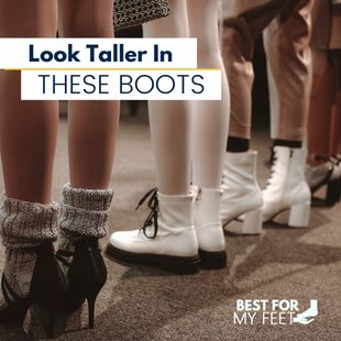 a few people wearing different type of boots with different sole height.