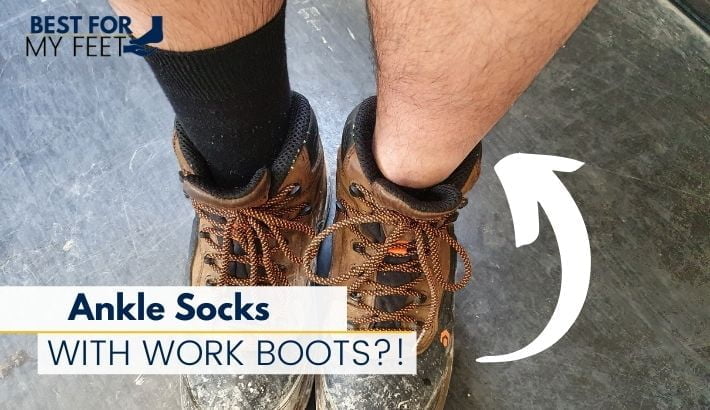myself wearing a pair of crew work socks and one ankle sock with my work boots