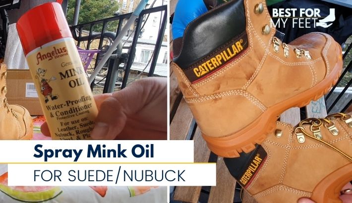 using a mink oil spray solution to condition my nubuck/suede leather work boots.
