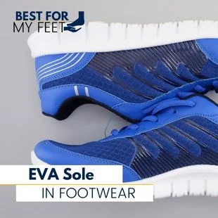 a pair of running shoes with Ethylene-Vinyl Acetate sole or EVA for short.