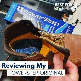 showing my PowerStep Original insole as I'm reviewing it and talking about the features of these inserts.