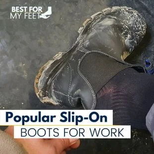 showing my slip on work boot wearing it at my day job