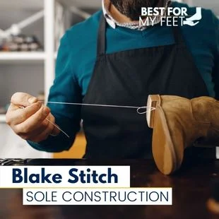 a cobbler stitching a pair of boots by hand using the Blake Stitch method.