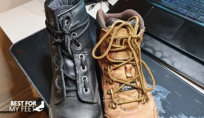 showing what the army lacing method looks like for work boots.