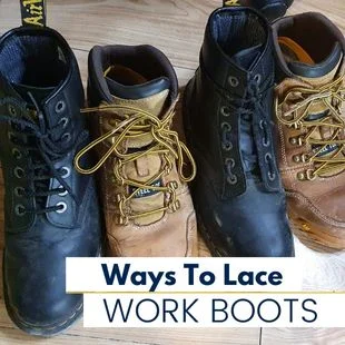 showing the different ways I lace my work boots.