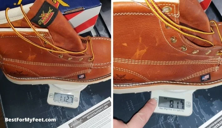 My Thorogood 804 4200 work boots weigh about 817grams.