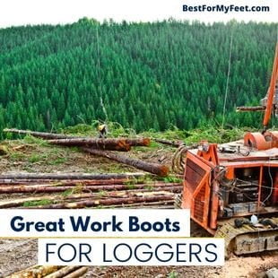 a yarder logging worker working on some logs wearing a good pair of spiked sole loggers boots.