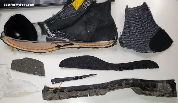 the different layers that goes into a pair of Doc Martens steel toe work boots