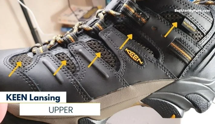 showing the breathable panels of my new steel toe work boots from KEEN.