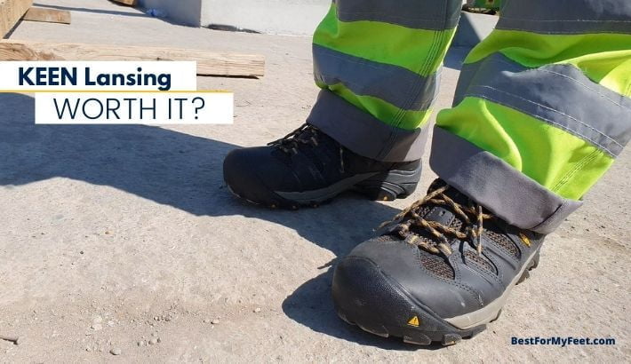 wearing my new Keen Lansing steel toe boots on my day job on a construction job