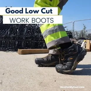 this is me wearing a pair of steel toe low cut work boots from KEEN.