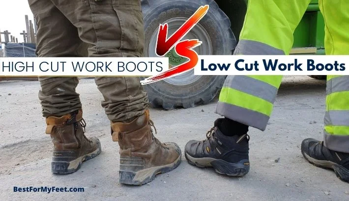 my colleague and I showing our different work boots. He's wearing a pair of high cut work boot and mine are a pair of low top work boots