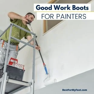 a painter working on a platform painting a high wall