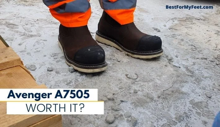 wearing my Avenger work boots at my job on a construction site.