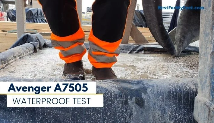stepping in a deep puddle of water with my new Avenger 7505 work boots trying to see if they are waterproof or not.