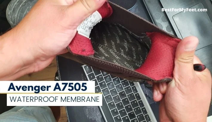 showing the wateproof membrane of my Avenger 7505 work boots.
