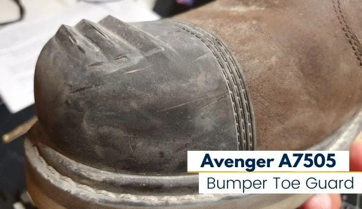 showing the toe cap bumper of my Avenger work boots.