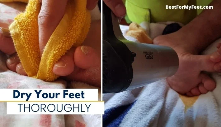 using a towel and a hairdryer to dry my feet in order to avoid stinky feet from sweating too much in work boots.