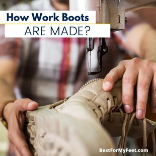 a boot maker in the process of making a air of work boots