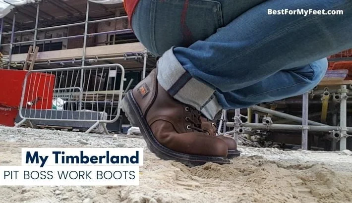 wearing a pair of Timberland work boots at my day job.