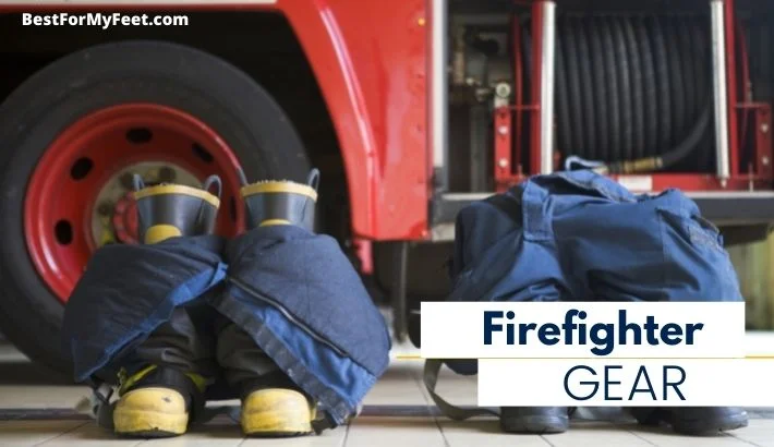 a pair of Wellington style work boots used by firefighters 
