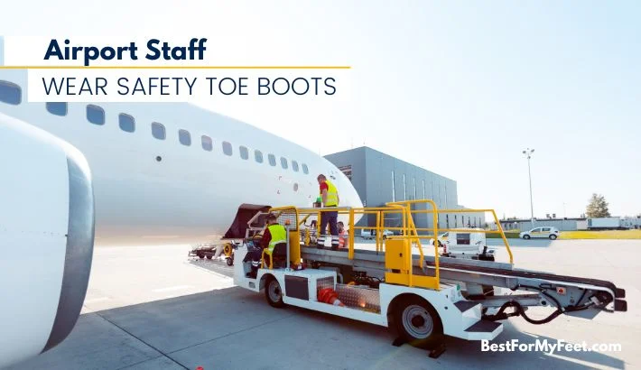 airports staff unloading an airplane must wear safety toe work boots to avoid injuries when moving traveler's heavy bags around
