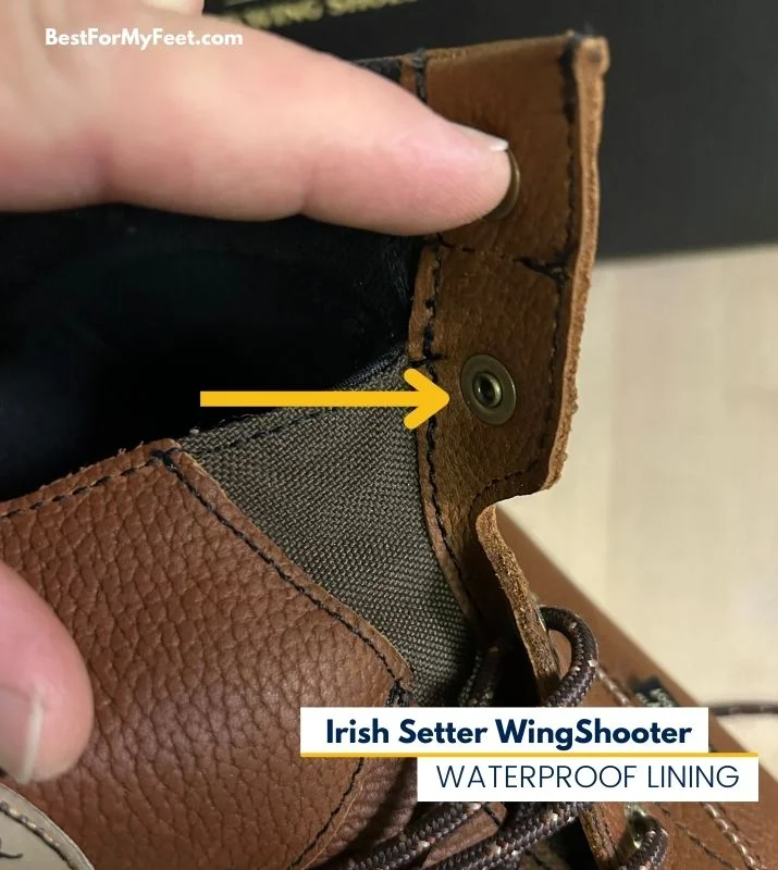 the waterproofing lining in these Irish Setter Wingshooter 6 inch work boots stops at the first speed hook height.