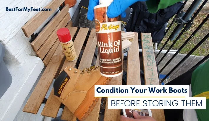 applying some mink oil to my work boots before storing them