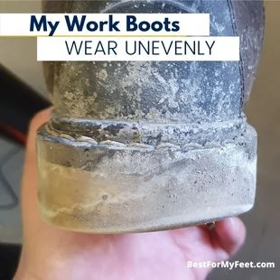 showing one of my work boots with a wedge sole that got worn out on one side more than the other