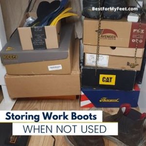 showing multiple boxes under my desk where I store my work boots when I'm not wearing them
