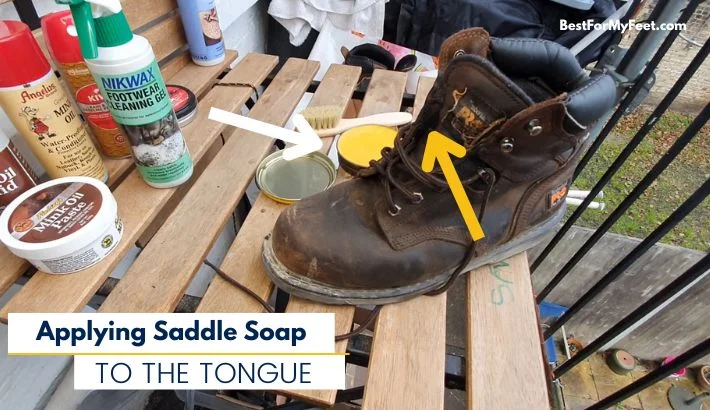 using some saddle soap to help my boots stop squeaking in between tahe tongue and the eyelets.