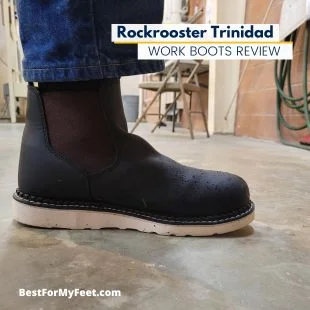 this is my review of the Rockrooster Trinidad slip-on work boots. These work boots are safety rated, they come with a steel toe cap and they are wedge sole boots.
