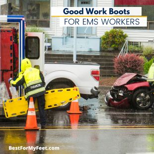a paramedic in action rescuing a person in a car accident. This image is included in our round up review of the best work boots for EMTs, Paramedics and EMS workers in general.